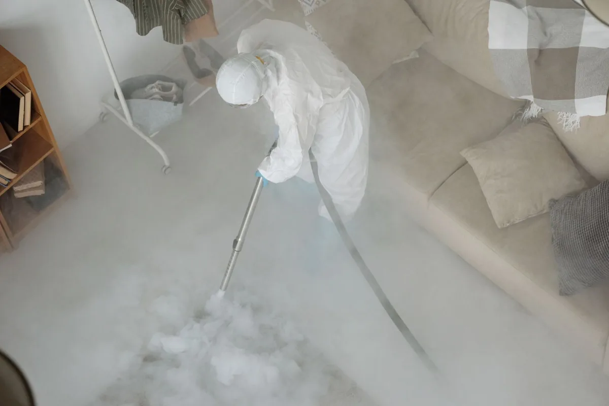 Biohazard cleanup technician in protective equipment, Lake Pasadena Estates, St. Petersburg, FL